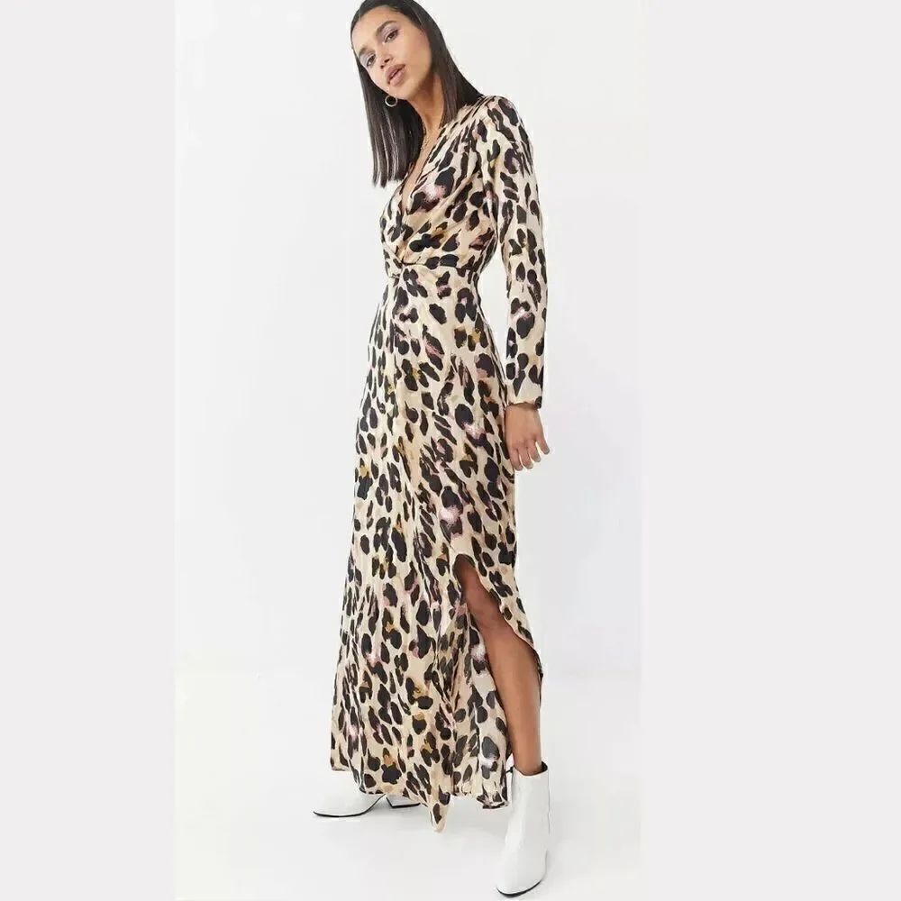 URBAN OUTFITTERS TWIST FRONT LEOPARD MAXI DRESS